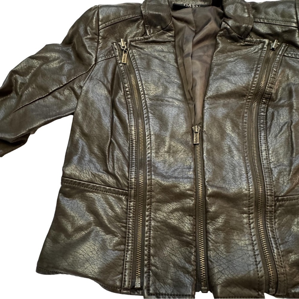 DASH by Kardashian Women's Brown Faux Leather Jacket Size XXS Peplum Pockets NEW - Picture 5 of 15